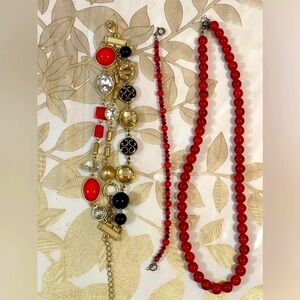 Set of 3 jewelry … 2 bracelets and beads red coral color